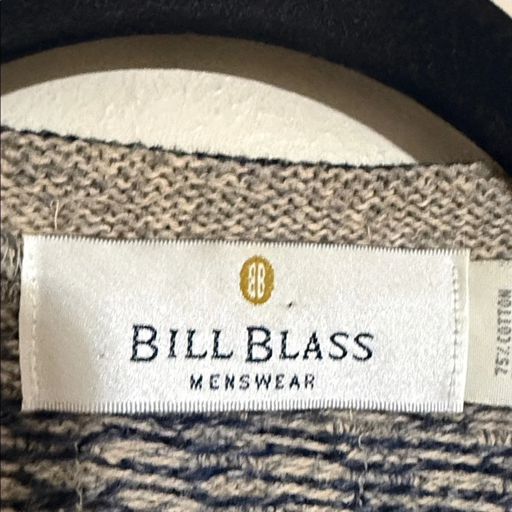Vintage Bill Blass V-Neck knit Sweater Blue Gray checkered men L grandpa Y2K